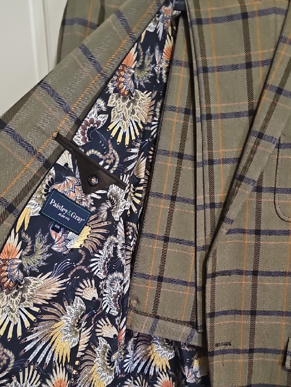 Paisley & Gray Olive Plaid Sport Coat with Navy & Tan Windowpane - Picture 2 of 3